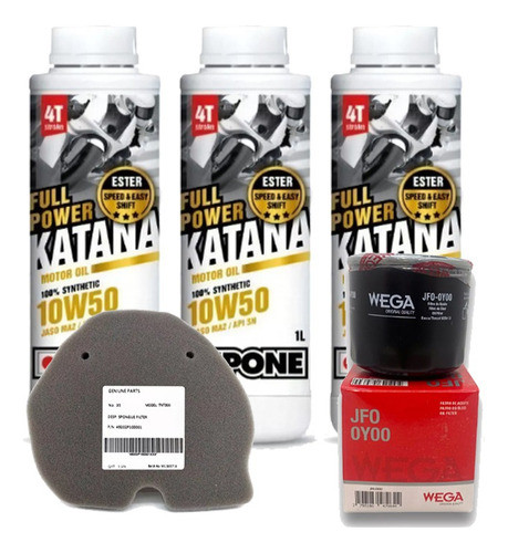 Kit Service Tnt 300 Filtros + Aceite Ipone Katana 10w50 Pr 0