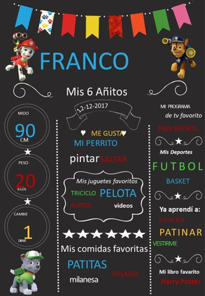 Pizarra Poster Patrulla Canina Editable 0