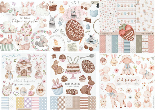Kit Combo Digital Pascua Papeles + Clipart  Acuarela 0