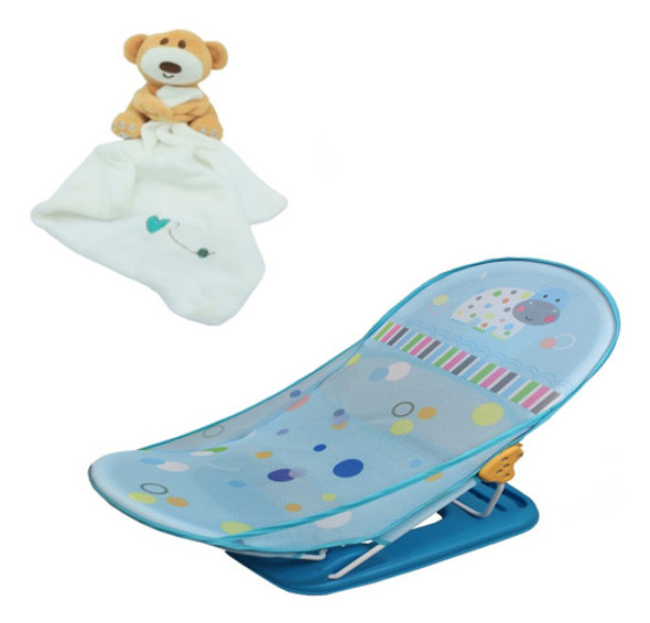 Cadeira Banheira Infantil Bebê 9kg Azul + Naninha Ursinho 0 Cadeira Banheira Infantil Bebê 9kg Azul + Naninha Ursinho 0