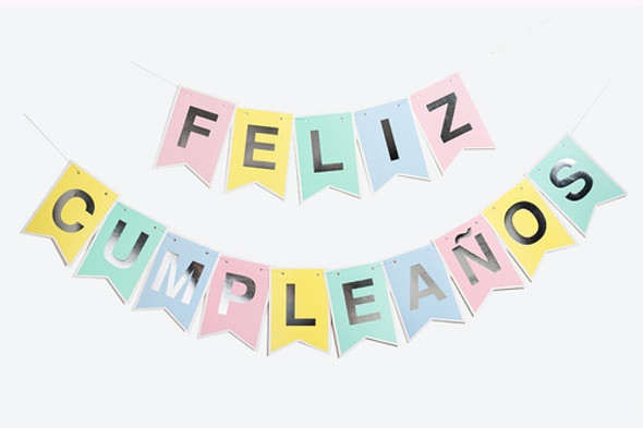 Banderín Feliz Cumpleaños Guirnalda Pastel Letras Plateadas 0
