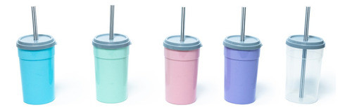 Vaso Con Tapa Y Sorbete Colores Souvenir De Fabrica  X 25 U 1
