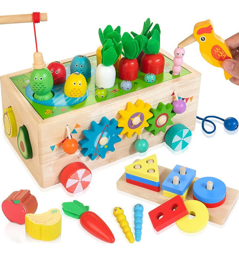 Justwood Montessori Juguetes Para 1 2 3 4 Años, 8-en-1 Woode 0
