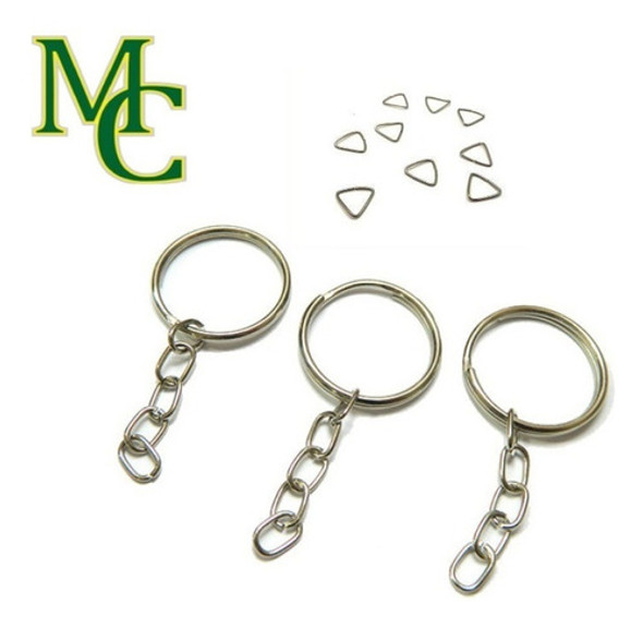 Kit 100 Corrente E Argola E Triangulo Para Chaveiro 23mm 1