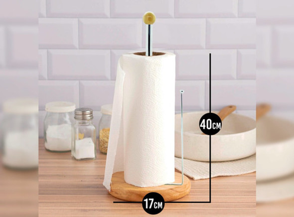 Porta Rollo Cocina Mesa Portarrollo Madera Acero Servilleta 1