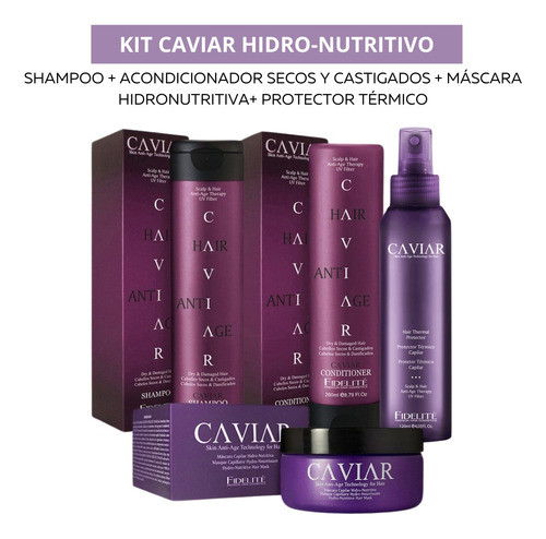 Kit Fidelite Caviar Shampoo + Acond + Masc + Protect Termico 0