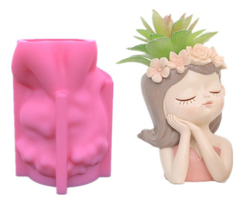 Molde De Silicone 3d Cute Girl Flower Pot Molde De Vaso De R 0