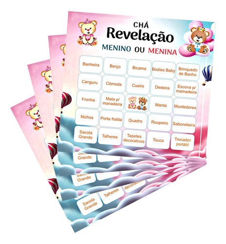 35 Cartelas Bingo De Chá Revelação - Ursinhos (azul E Rosa) 0