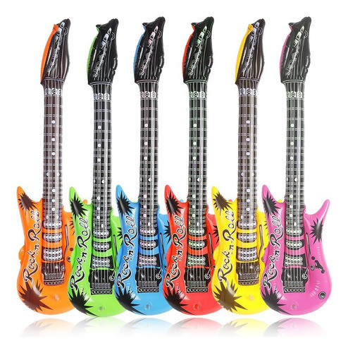 Kit De 6 Guitarras Inflables Rockstar 89cm Para Fiestas 0