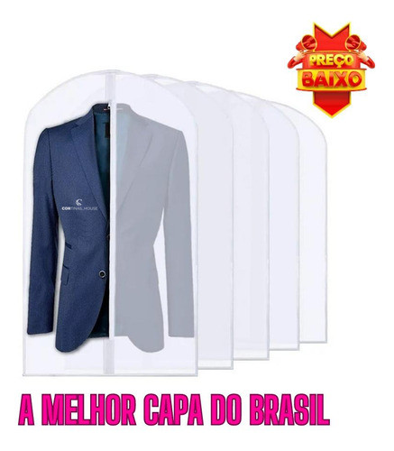 Capa Protetor Terno Jaqueta Blazer Transparente C Zíper 3 Un 0