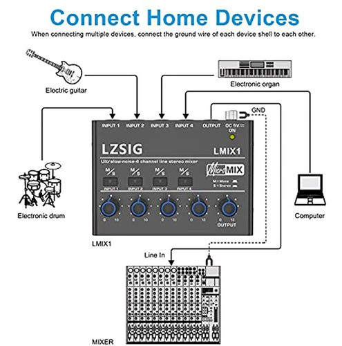 Lzsig Mezclador De Audio Estéreo De 4 Canales Minimezclador 1