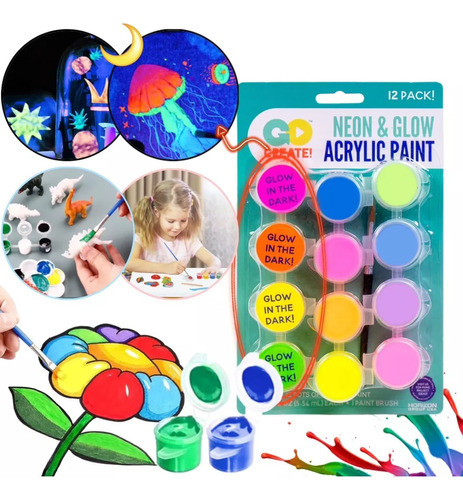 Set De 12 Pinturas Acrílicas Colores Neón Crear Pintar Arte 0