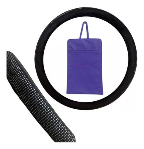 Cubre Volante Pana Negro C/brillos + Bolsita Violeta 0