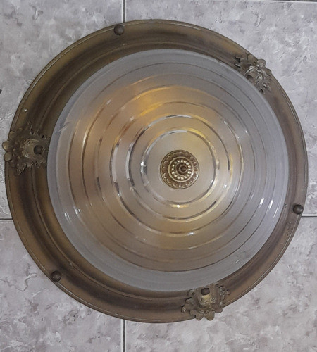Plafon De Latón De Bronce ,vidrio Esmerilado , Tallado 45 Cm 0