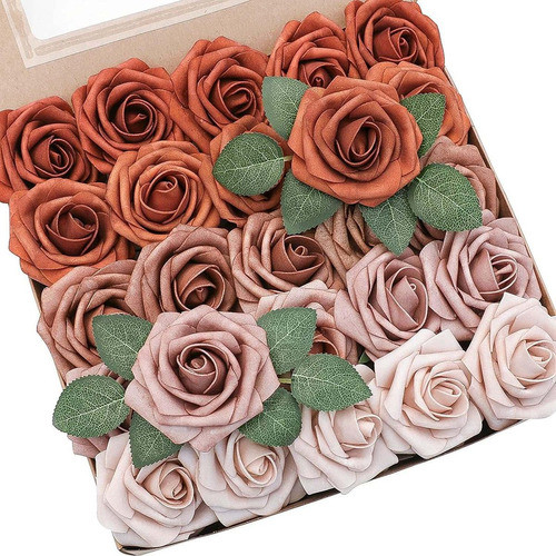 Flores Artificiales Rosas 25 Unidades - Tonos De Naranja 0