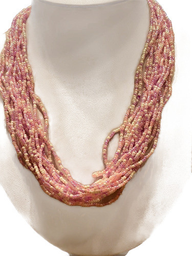 Luli Collar Cuentas Mostacilla Multi Vuelta Rosa Rosado Blan 0