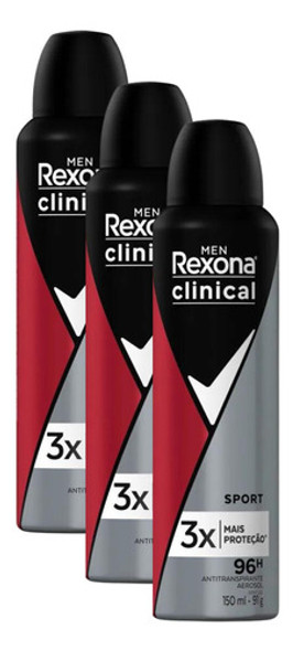 Kit 3 Desodorante Rexona Clinical Proteção Sport 150ml 0