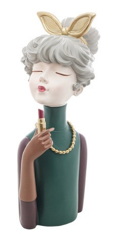 Figura De Resina Decorativa Boneca Com Batom Wolff 0