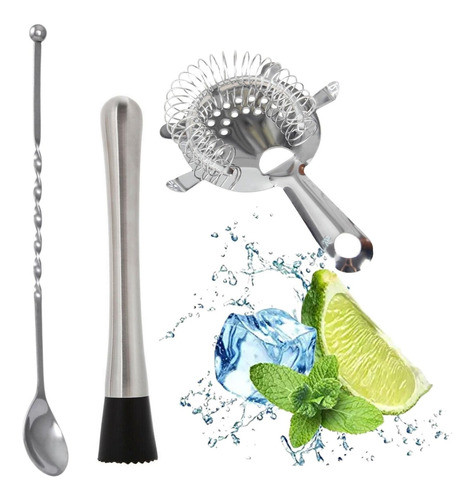 Socador Inox Colher Ponta Esfera E Coador Para Gelo 4 Apoios 0