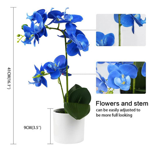 Flores Artificiales Orquídea Azul Olrla Maceta Blanca Baño, 1