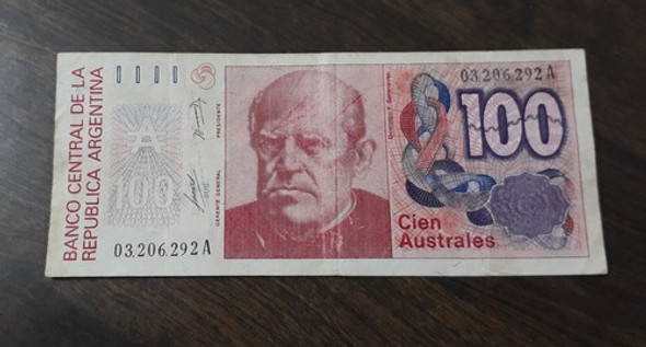Bottero N 2835, Billete Argentina 100 Australes. Bueno 0