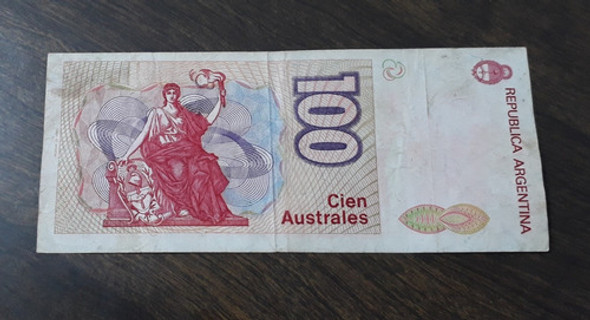 Bottero N 2835, Billete Argentina 100 Australes. Bueno 1