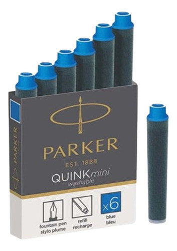 Cartucho Parker Quinck Mini Para Pluma Azul X 6 0