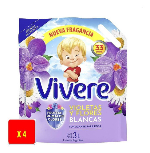 Suavizante Vivere Violetas Y Flores Blancas 3 L X 4 Unidades 0