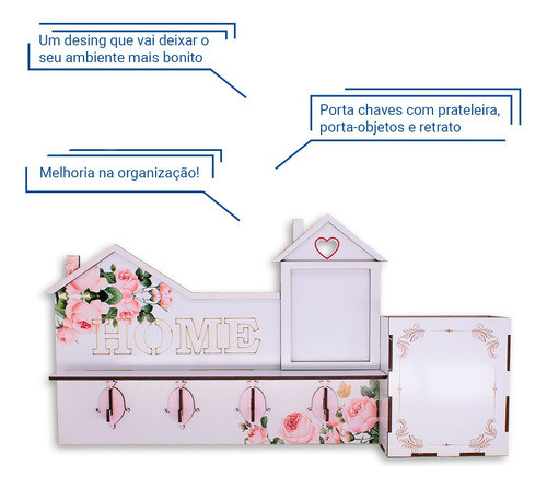 Porta Chaves E Retrato Home Com Prateleiras Para Objetos 1