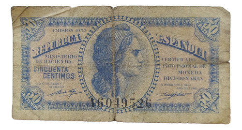 Antiguo Billete 50 Centavos España 1937 Pick 93 0