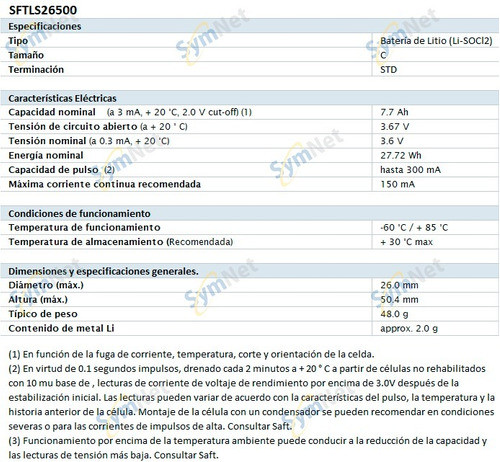 Pila De Litio Saft Ls26500 C Std | Symnet 1