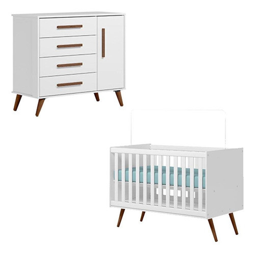 Jogo De Quarto Bebê Berço E Cômoda Encanto Retro Mimo 0