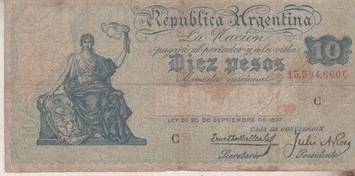 Billete Argentina 10 $ Caja De Conversion  Año 1935 - B 1521 0