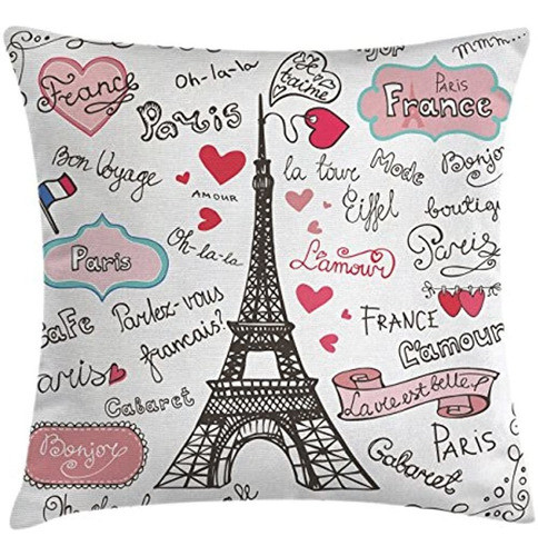 Ambesonne Torre Eiffel Throw Pillow Cojín Cover, Paris Lette 1