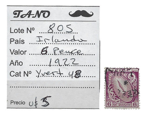 Lote805 Irlanda 6 Pence Año 1922 Yvert# 48 0