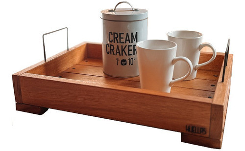 Bandeja De Madera Manijas De Hierro. 44cmx32cm 0