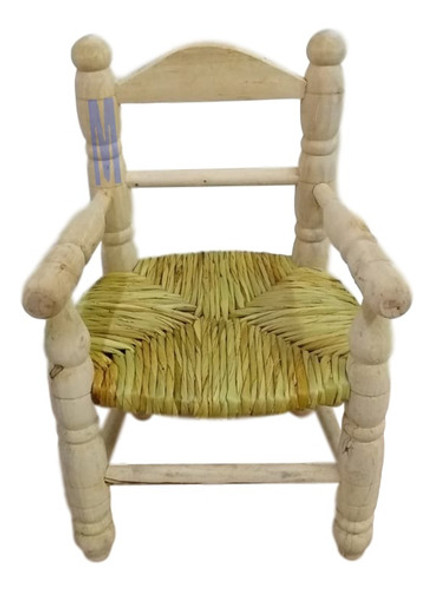 Silla Infantil Torneada Asiento De Junco Con Apoyabrazos 0