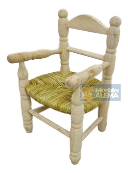 Silla Infantil Torneada Asiento De Junco Con Apoyabrazos 1