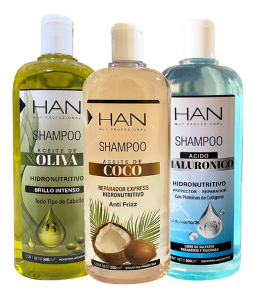 Combo X3 Shampoo Oliva - Coco - Acido - Han 0