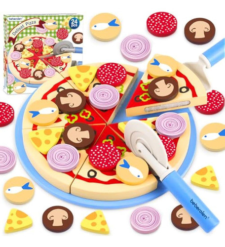 Juguete De Pizza De Madera Para Cortar Alimentos, 0