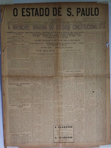 O Estado De S Paulo 05/09/1932 - Jornal Da Revolução De 1932 0