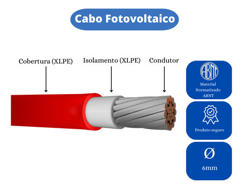 Cabo Solar Fotovoltaico 6mm  10m Vermelho 1