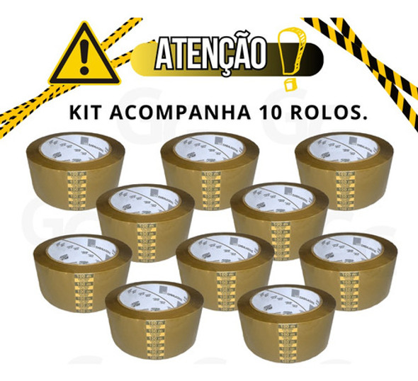 Caixa 10 Rolos Fita Adesiva Marrom 48mm X 100 Mts 1