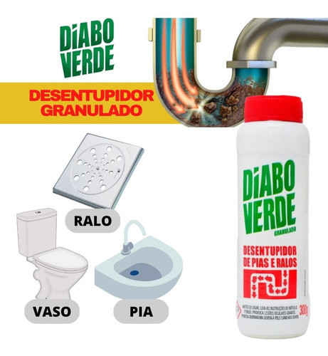 Kit  3 Desentupidor Granulado Ralo Vaso Pia Diabo Verde 300g 1