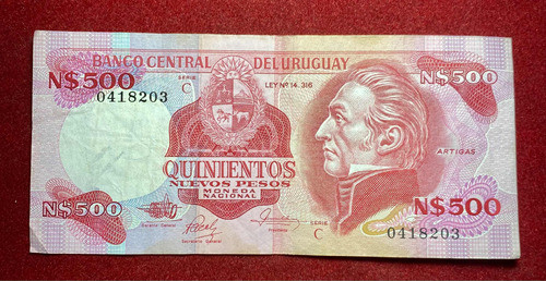 Billete 500 Pesos Uruguay Serie C 1985 Pick 63 B.2 Artigas 0