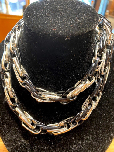 Luli Collar Cadena Enorme Metal Plata Y Negro Unisex 1