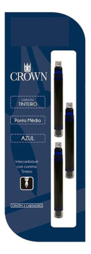 Cartucho Carga Refil Crown Caneta Tinteiro Azul Ca32005a 0