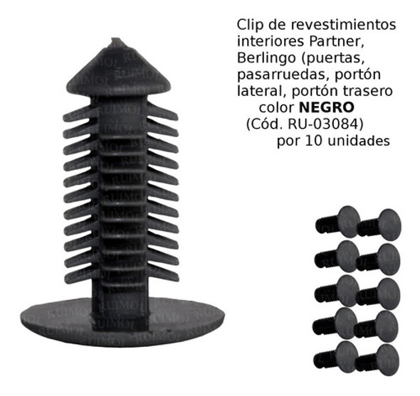 Clip Tapizado Berlingo Y Partner Color Negro (x 10 Unid) 1 Clip Tapizado Berlingo Y Partner Color Negro (x 10 Unid) 1
