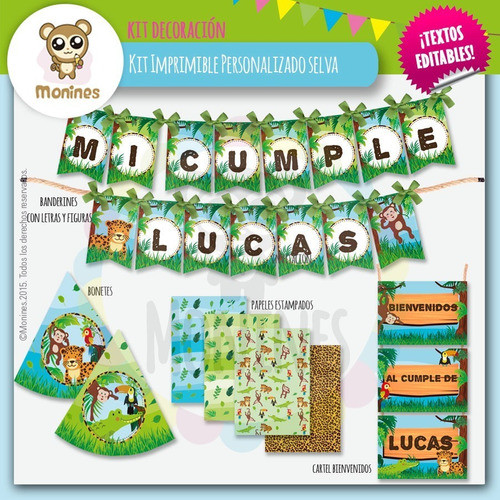 Kit Imprimible Cumpleaños Candy Bar  Selva  (animales) 1