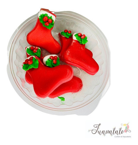 Muerdago Botitas Pastillaje X 6 U Aplique Torta 5 Cm Navidad 0
